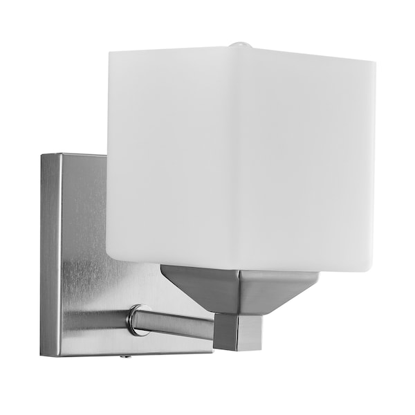 Sunlite Square Shade Vanity Fixture, 6-in. Wall Mount, E26, A19 60W Max, Frosted Glass, Brshd Nckl 1-Lght 81322-SU - main